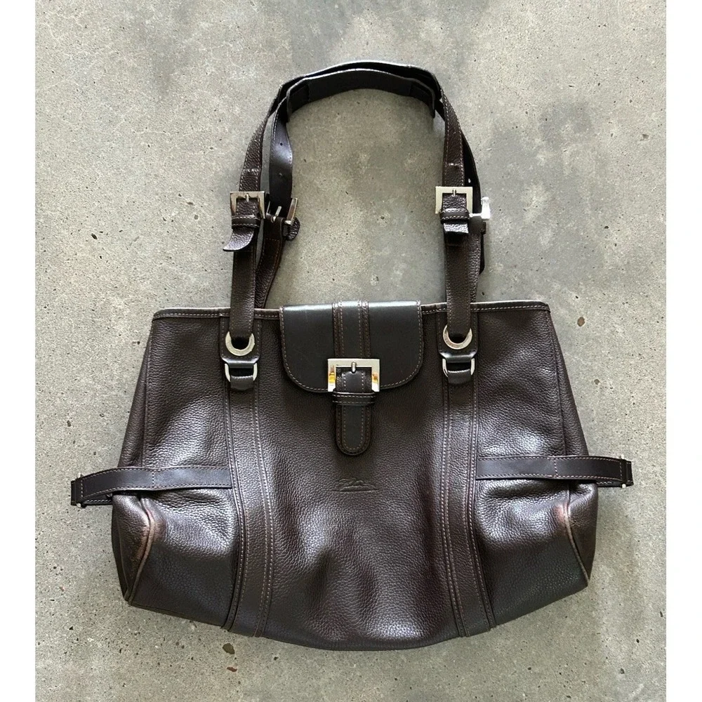 Longchamp‎ Leather Tote Pebbled Leather Luxury Bag GUC Brown